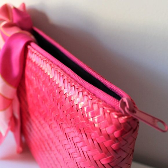 Vintage Hot Pink Rattan Zip Clutch Pouch - Picture 3 of 4